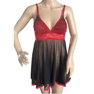 La vie en Rose Lace babydoll Lingerie / Black & Red / Size Small